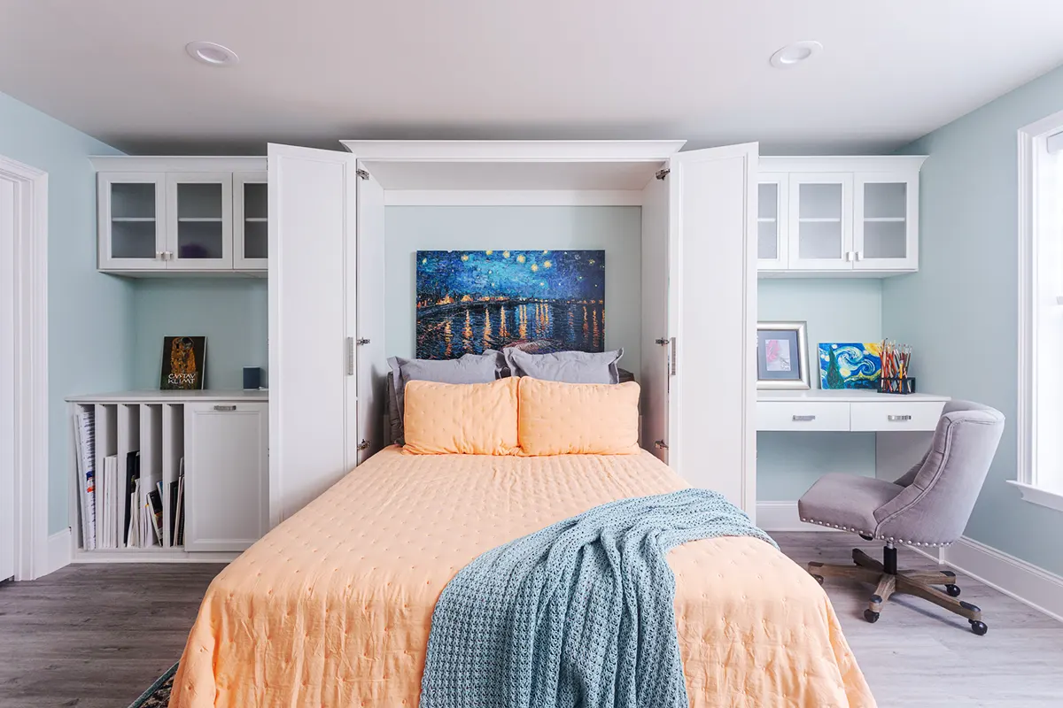 Custom murphy bed with classic white finish