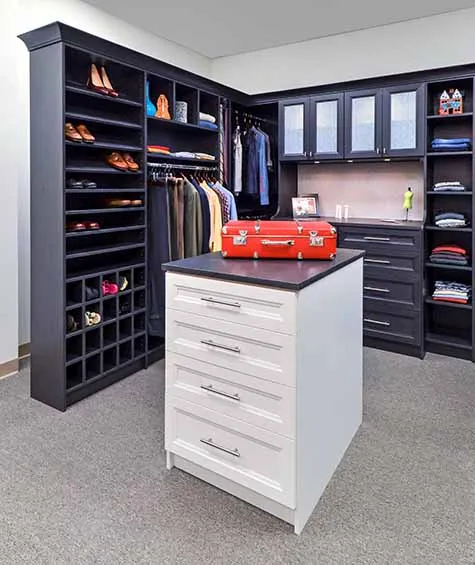 Modular Closets Built-in Closet Tower With Slanted Shoe Shelves