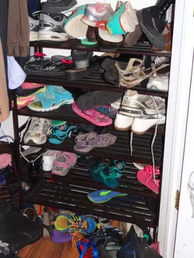 Disorganized shoe shelves
