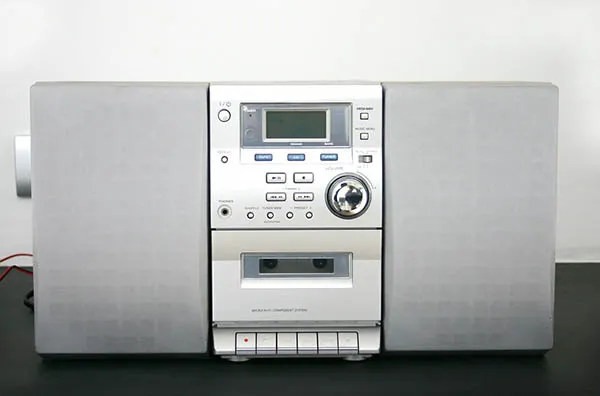 old hifi system stereo with tape desk and tuner stored in attic