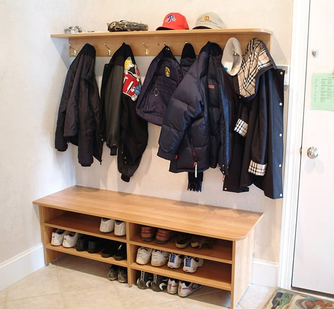 Mudroom with bench and shoe storage