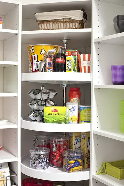 Items organized in Lazy susan in pantry
