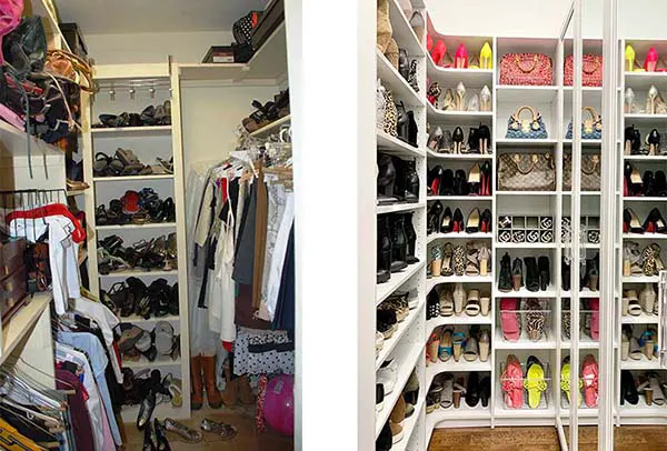 Before and after shoe storage photos