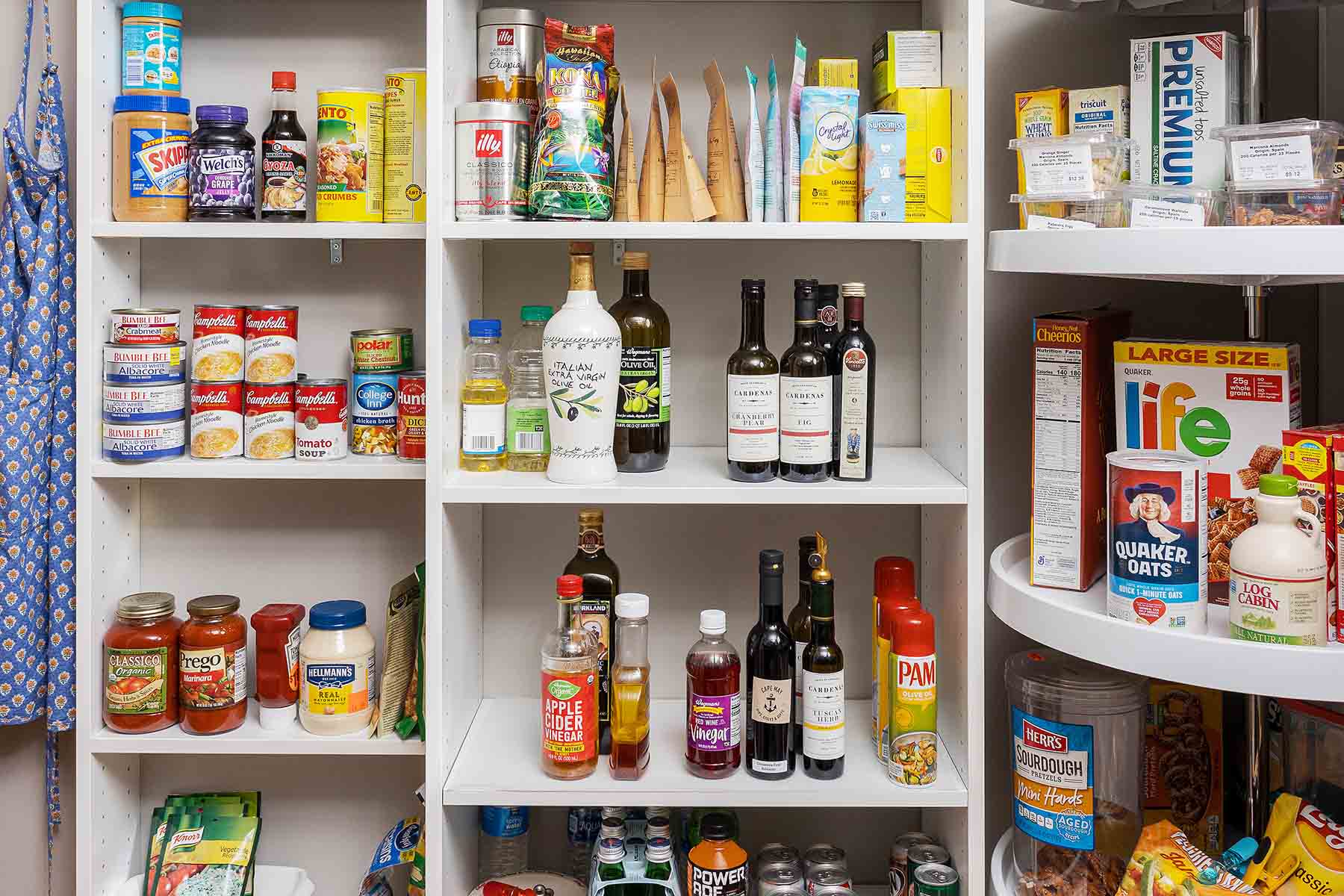 Pantry shelves with items organized