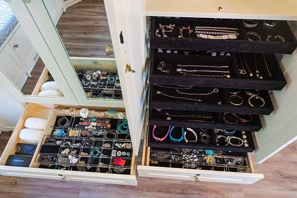 Jewelry cabinet within walk-in closet