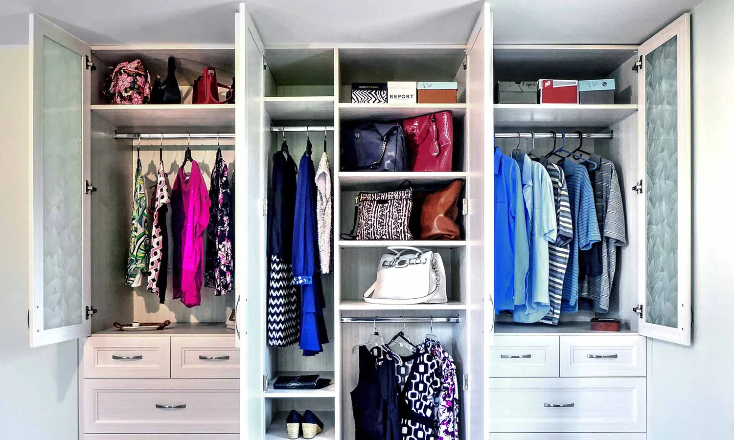 Hanging Closet System With Shelf & Drawers - Wood Closet Designs