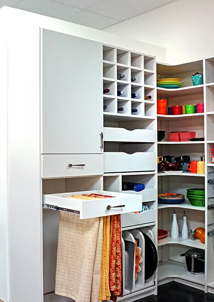 Tiered pull out drawers pantry