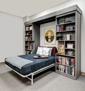 Sliding bookcase with Wall bed inside