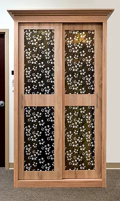 Custom wood wardrobe closet with sliding doors closed