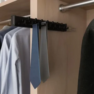 Slide out tie rack neatly organizing neckties