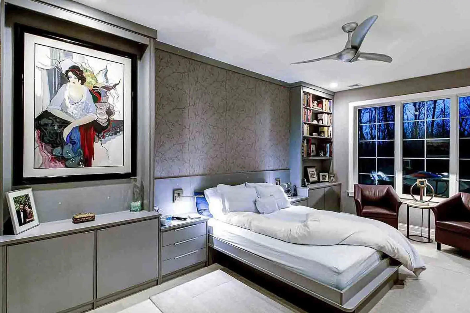 Platform bed with cabinets and grey finish